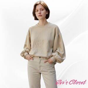 Zara Women's Cotton Yellow Oversized Sweatshirt With Puffy Sleeves Sz S